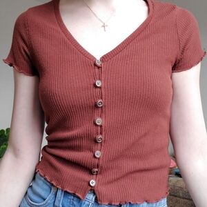 American Eagle Knit Cropped Top Size Extra Small Rust Colour with Buttons